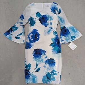 Calvin Klein Floral Blue & Aqua Sleeveless Dress - Size 2